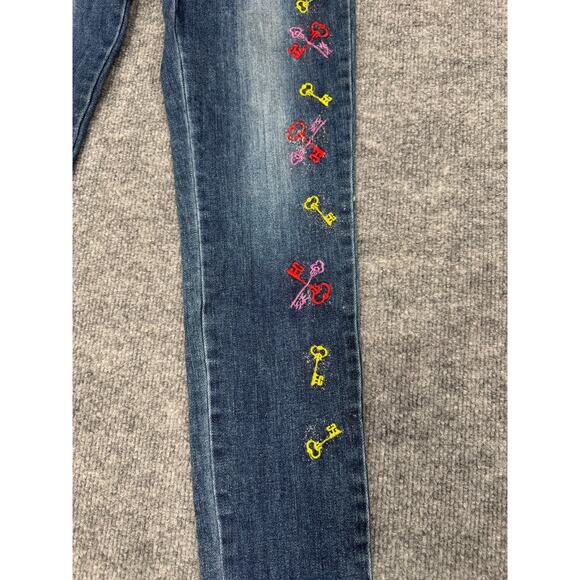 Candace Women's Embroidered Jeans Size 9 Skinny Fit Vintage Y2K Rainbow Key - Picture 2 of 16